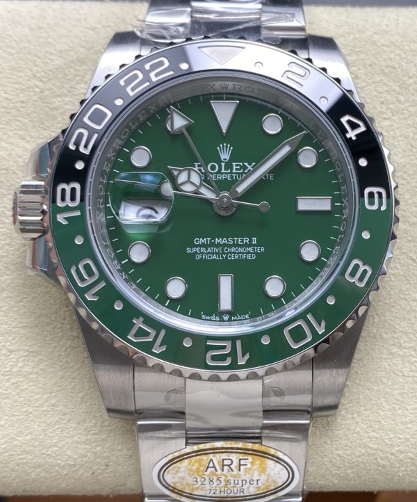 ARF Rolex Greenwich GMT, with seamless transition of the bezel, equipped with the 3285 integrated movement, and excellent craftsmanship! New precious metal steel stamp buckle!